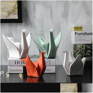 Creatieve moderne vogel standbeeld abstracte keramische origami dier scpture kantoor woonkamer desktop decoraties home decor beeldje drop Dhnfv