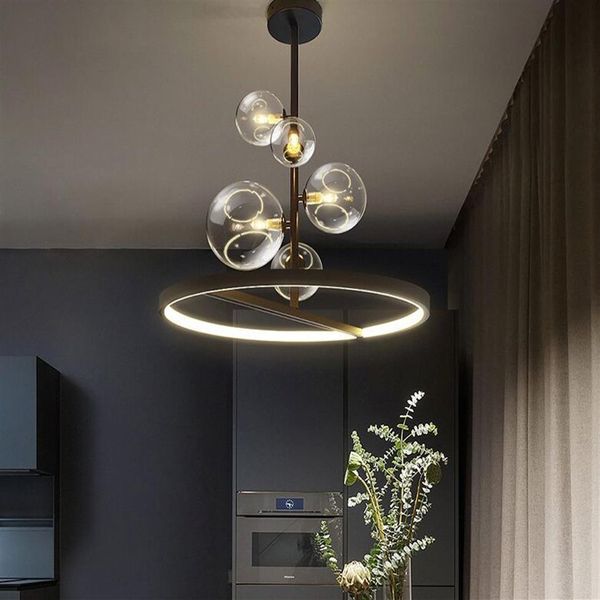 Creative moderne nordique G9 lustre clair boule de verre noir LED suspension lampe pour salle à manger salon bar café restaurant 3345