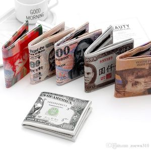 Creative Money Printing Wallet Zipper Foldable Short Wallet Storage Dollar Sterling Euro Ruble Pattern Compartment Coin Purse WVT1595 T03