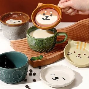 Tasse créative tasse en céramique animale de dessin animé mignon avec couvercle tasse à café petit déjeuner tasse à lait salon Table basse ustensiles à boire 240319
