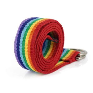 Creatieve meerkleurige dubbele ring gepersonaliseerde en modieuze riem, regenboogcanvas riem