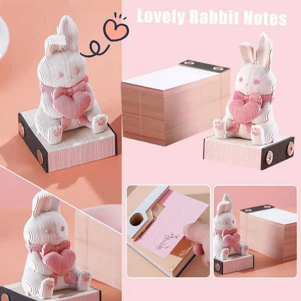 Créatif Multi-fonction Mémo Pad Blocage-notes 3D Stéréo Rabbit Block Note Office Custom Note Hary Friend Gift Tool A N2G0 240411