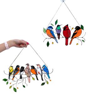 Oiseaux multicolores créatifs sur un fil | Décor d'ornement teinté, série d'oiseaux, ornements suspendus en alliage, pendentif décoration de la maison, cadeaux