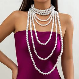 Collier créatif multicouche en perles d'imitation pour femmes, chaîne longue avec pompon élégant, ras du cou, bijoux de fête Y2K, accessoires de mariage, 240229