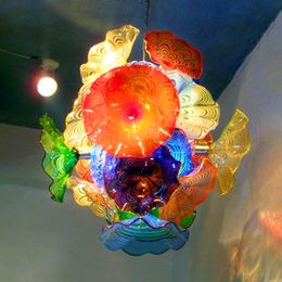 Creative Murano Flower Platen LED Kroonluchters Hanglampen Modern Blown Glass Crystal Kroonluchter