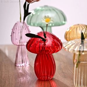 Vase en verre de champignon créatif Vases de terrarium hydroponique pour fleurs Vase nordique Vase mini bouteille de fleur Décoration de bureau 240424