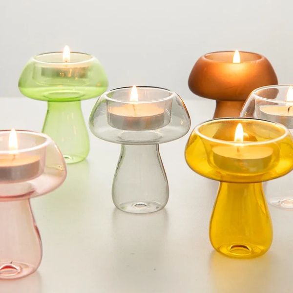 Création de champignon Candlersrs Nordic Glass Candlestick Simple Candlestick Ornements de bureau