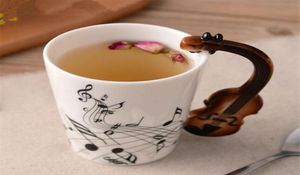 Creative Music Violin Style Gitaar Ceramic Mug Coffee Tea Milk Cups met handvat koffie mug nieuwigheid Geschenken Prefence4417253