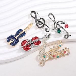 Broche de violon en strass pour femmes, Notes musicales créatives, épingles à revers en cristal, écharpe, collier à boucle, bijoux cadeaux