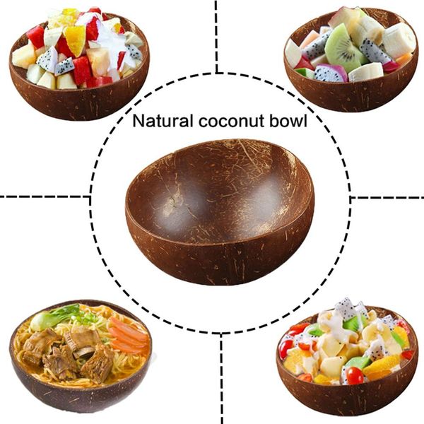 Creative Natural Coconut Wood Bowl Eco Friendly Coconut Shell Salade de fruits de fruits Riz Rice Ice Crème Bol Art Artisan