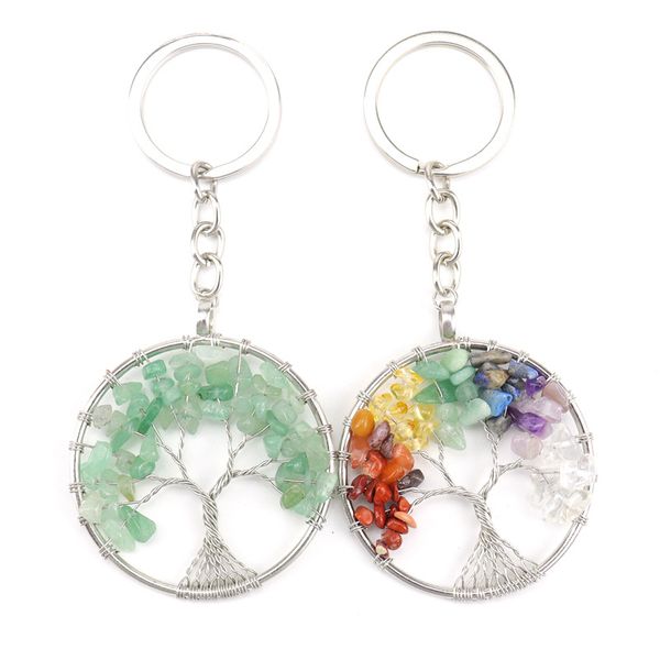 Porte-clés en cristal de gravier naturel créatif mode arbre de vie sac porte-clés pendentif bijoux accessoires en vrac