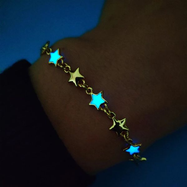 Bracelet étoile lumineux créatif pour femmes, accessoires de fête charmants en or jaune 14k, à la mode, brille dans la nuit, bijoux cadeau