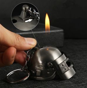 Creatieve nieuwe pubg gasjet aansteker drie niveau helm lichter sleutelhanger gratis brand navulbare sigaretten metalen gadgets voor mannen slaggrounds