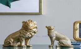 Creatieve Noordse gouden hars gesimuleerde dieren ambachten ornamenten olifant leeuw moderne woningdecoraties accessoires figurines lj2009042728672