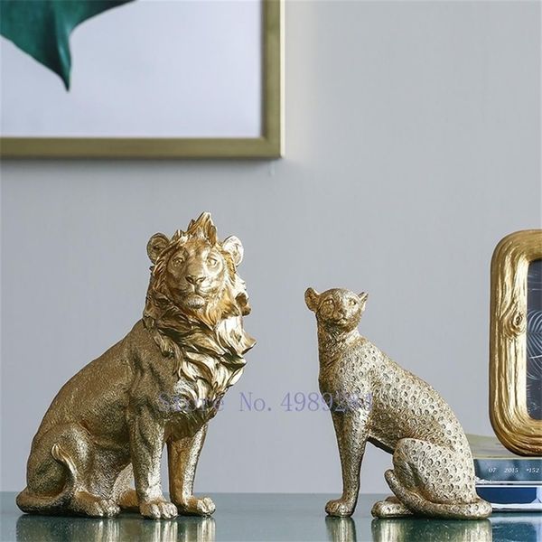 Creative Nordic Gold Resin Simulé animal Artisanat ornements Éléphant lion Décorations pour la maison modernes accessoires figurines LJ200904292w