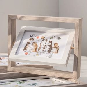 Créative Nordic Picture Cadre Table Cadre d'image en bois massif en rotation 6 7 Lit de bureau double face Baby Anniversary Tableau 240409