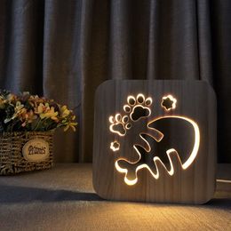 Creatieve nieuwigheid Wood Vis Botlamp USB Nachtlichten Massief houten Hollow Night Lamp voor slaapkamer Bedicht Licht Gift281V