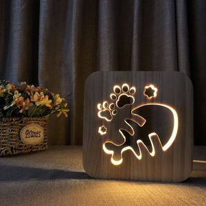 Lámpara de hueso de pescado de madera novedosa creativa luces nocturnas USB Lámpara de madera sólida Lámpara de noche hueca para el dormitorio Luz de la cama Gift234l