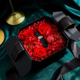 Caja de embalaje de lápiz labial exquisita octogonal creativa, flor eterna de rosa, día de San Valentín para novia y esposa, regalo romántico de Navidad 18 cm * 18 cm * 12 cm