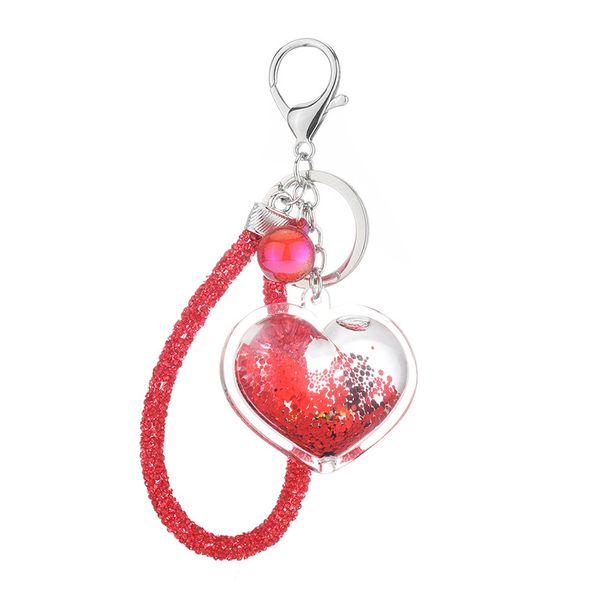 LLavero de corazón de amor al óleo creativo para mujer, llavero con lentejuelas líquidas, bolso con dije, llavero colgante para coche, regalo para niños