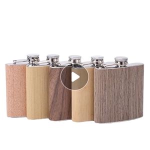 Flacons extérieurs créatifs flacon de vin plat de poche portable en acier inoxydable de 6 onces avec flacon en bois LK324