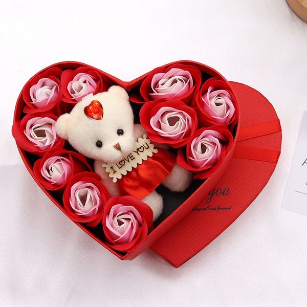 Creative Party Favor Savon Fleur En Forme De Coeur Petit Ours Rose Coffret Cadeau Saint Valentin Fête Des Mères Cadeau Rose Fleur Cadeau D'anniversaire