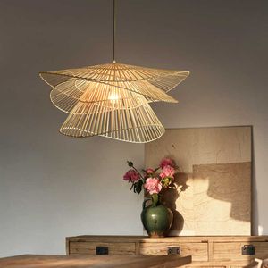 Creatieve hanglampen Dineren Suspensie Luminaire woonkamer Rattan Kroonluchter Home Decor Bamboo rieten plafondlamp 0209