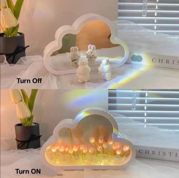 Créative photo miroir lampe de bricolage Cloud Forme Tulip LED Night Light Light Table Decor Decor Lamp Room Girl Fille Cadeaux d'anniversaire faits à la main