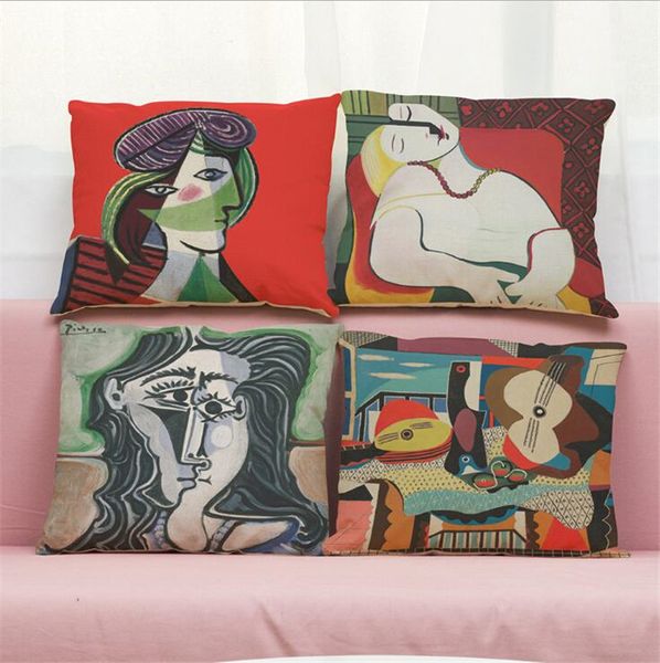 Creative Picasso peinture à l'huile coton jeter taie d'oreiller 18 '' décoratif canapé coussin cas voiture oreiller couvre peintures abstraites taies d'oreiller