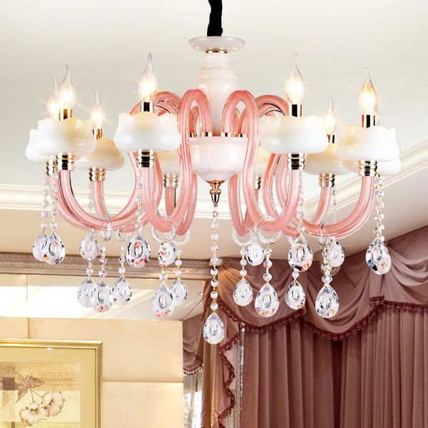 Lustres créatifs roses pour chambre d'enfant, lampe en cristal de princesse pour chambre de fille, salon de Style européen, bougie de Restaurant