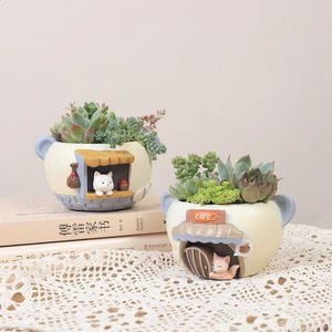 Jardinière créative pour plantes succulentes à air, Pot de fleur en résine, ornement décoratif, jardin féerique, chat, renard, Figurines, décor de table, 240122