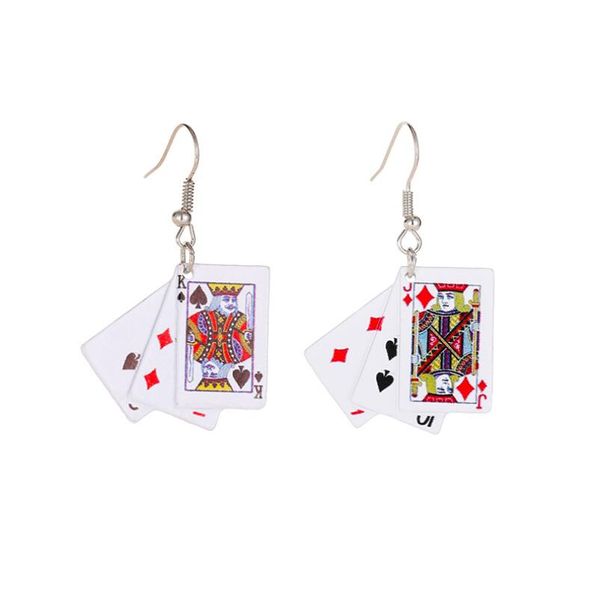 Boucles d'oreilles créatives en alliage de cartes à jouer, breloque de Poker, boucles d'oreilles de fête amusantes pour femmes et filles