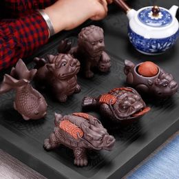 Créatif Purple Clay Small Tea Pet Pet Ornement Handmade Crafts Animal Figurine Cérémonie Accessoires Table Décoration 240411