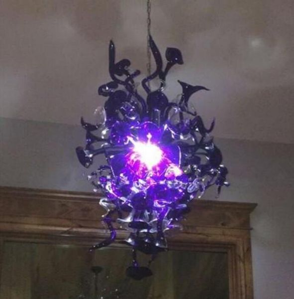 Lámparas Lámparas de araña de flores de gloria de la mañana púrpura creativa Forma de trompeta LED Luz de sala de estar Estilo vintage Vidrio soplado a mano Arte Lámpara decorativa
