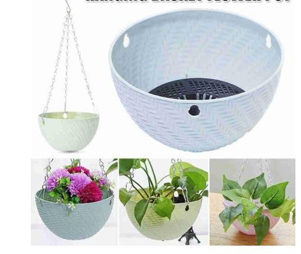 Créatif rotin plante plante flowerpot multi-grain blanc panier panier fleur pot de jardinage pendu suspendu plastique fleur