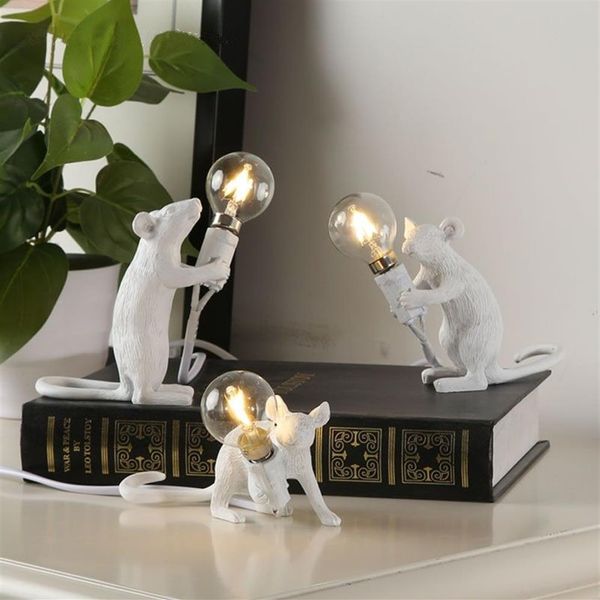 Lámpara de mesa de ratón de rata Animal de resina creativa, Mini ratón pequeño, luces LED de noche bonitas, luces de escritorio de decoración para el hogar, lámpara de noche EU AU US UK 281P