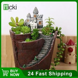 Creatieve Hars Bloempot Vetplanten Planter Water Planten Container Plant Pot Retro Opknoping Decoratieve Pot Desktop Ornament 240311