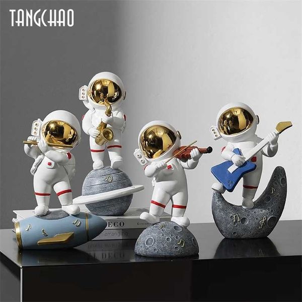 Creative résine musique astronaute décor à la maison figurines miniatures nordiques statues spaceman sculptures accessoires de décoration 211105