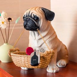 Creatieve hars Sculptuur Pug spaarpot schattige hond Standbeeld sleutel sieraden opbergdoos slaapkamer Decoratie woondecoratie ornamenten 240223