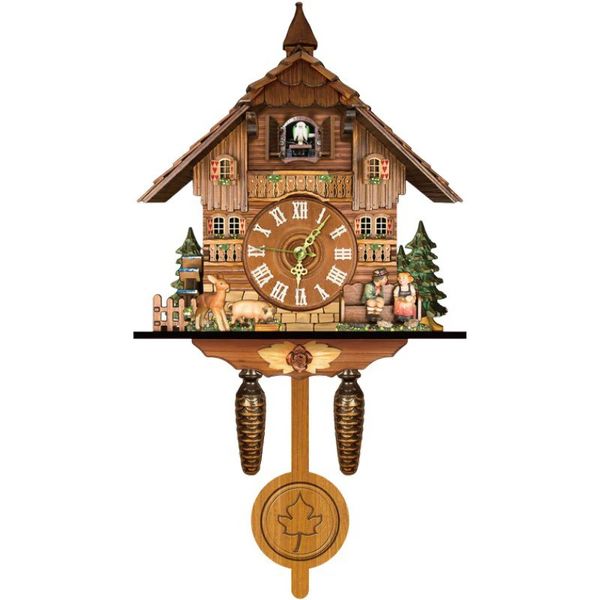 Créatif rétro coucou horloge murale bois pendule balançoire oiseau décoratif suspendu temps alarme salon maison Decora 240106