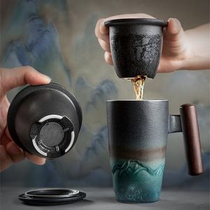Creatieve retro mok keramische grote theekop koffie handgemaakte aardewerkbekers en een zakelijke cadeau -set bol traditie chinois 220509