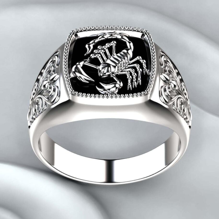 Creative Scorpio Embossed Top Goth Punk Men's Ring Retro Personality Scorpion Pattern Anniversary Ring Jewelry Gift