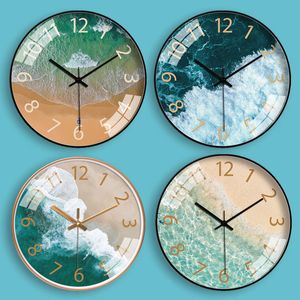 Creative Sea Wall Clock Woonkamer Home Mute Klok Persoonlijkheid Mode Nordic Art Moderne Simplicity Glas Wandklok Gratis Verzending