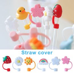 Creatieve Siliconen Stro Tips Dekking Herbruikbare Drinken Dust Cap Splash Proof Plugs Lids Anti-Stof Tip Sunflower Cherry Blossom Rainbow Cat Paw voor 6-8mm Rietjes YFA2992