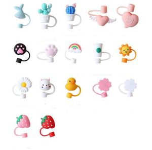 Creatieve Silicone Stro Tips Dekking Herbruikbare Drinken Dust Cap Splash Proof Plugs Lids Anti-Dust Tip Sunflower Cherry Blossom Rainbow Cat Paw voor 6-8mm Straws SN2789