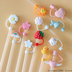 Creative Silicone Straw Tips Cover Reusable Drinking Dust Cap Splash Proof Plugs Lids Anti-dust Tip Sunflower Cherry Blossom Rainbow Cat Paw For 6-8mm Straws FY4982