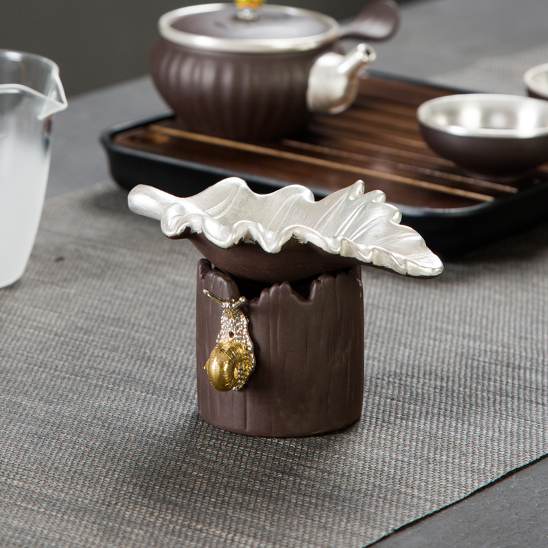 إبداع شاي شاي الورقة المليئة بالفضة الإبداعية الكونغفو شاي مجموعة الأرجواني رمل الشاي مصفاة الشاي صانع الشاي