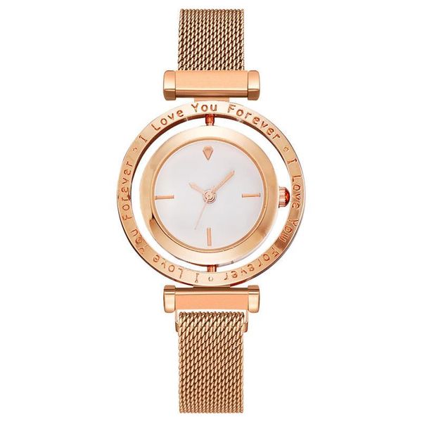 Relojes creativos simples de lujo a la moda para mujer, correa de malla de acero inoxidable dorado, reloj de cuarzo con hebilla magnética, relojes de pulsera para mujer de 24mm