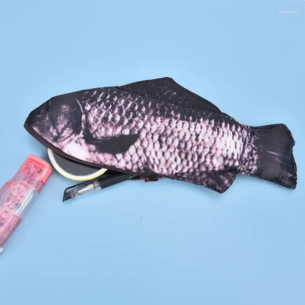 Étui de crayon à poissons salés simulé créatifs Sac à stylo de grande capacité Funny School Stationery Supplies