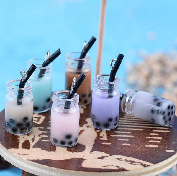 Simulation créative série colorée de sucettes porte-clés attache pendentif lait thé tasse ornement sac téléphone décor accessoire Cool été SN